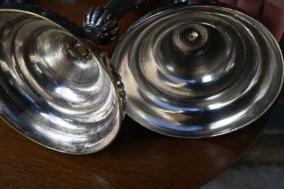 Suite of 4 Louis XVI silver-plated metal candlesticks