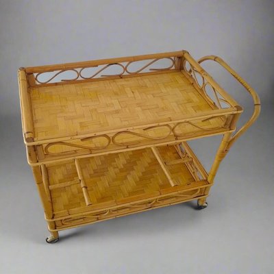 Squisito carrello bar italiano in bambù e rattan degli anni '60 di Franco Albini - Carrello di metà secolo