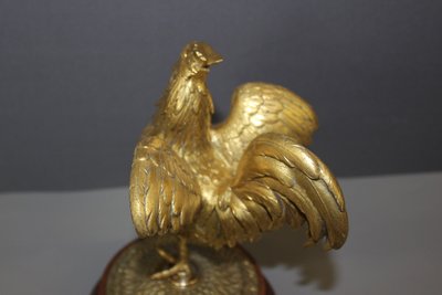 Skulptur eines Hahns aus vergoldeter Bronze, Ende des 19. Jahrhunderts