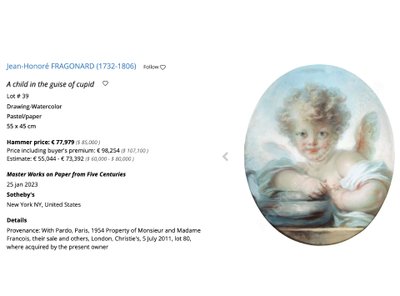 Huile sur toile « Un Cupidon », XVIIIe siècle, attribuée à Jean-Honoré Fragonard