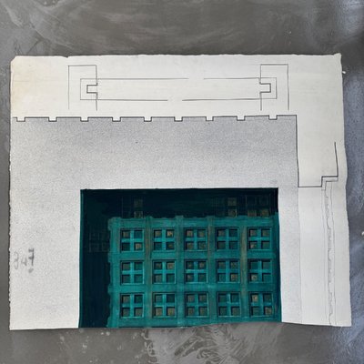 Projet dessin d'architecture 1960 représentant une façade d'immeuble