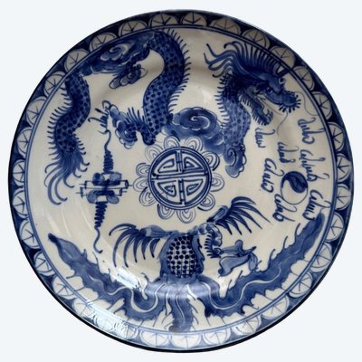 Piatto blu e bianco Cina con disegno di drago XIX secolo