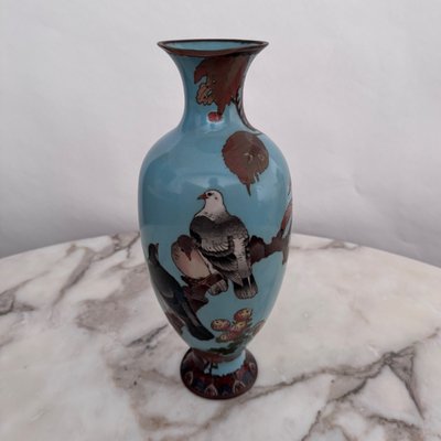 Cloisonné vase Japan XIXth decor of birds on a branch