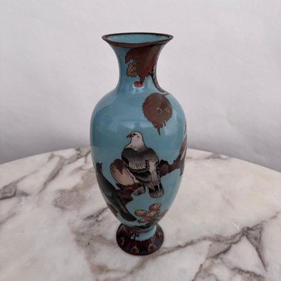 Cloisonné vase Japan XIXth decor of birds on a branch