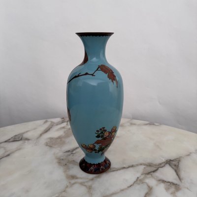 Cloisonné vase Japan XIXth decor of birds on a branch