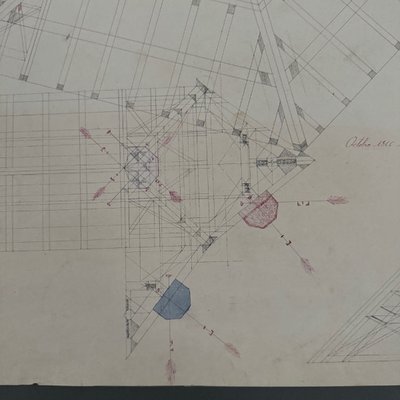 Drawing or blueprint of a 19th-century Compagnon du Devoir carpenter.