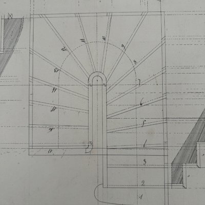 Drawing or blueprint of a 19th-century Compagnon du Devoir carpenter.