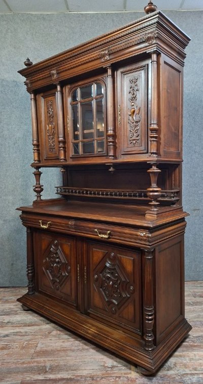 Richly carved double sideboard - Henri II style in walnut