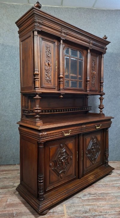 Richly carved double sideboard - Henri II style in walnut
