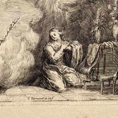 Gravure XVIIe représentant l'Annonciation par Parrorsel