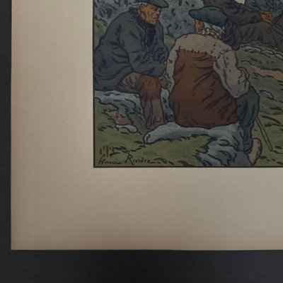 Lithographie par Henri Rivière Au Vent de Noroît - Les Vieux