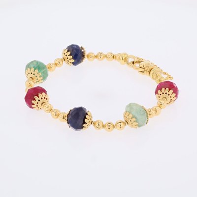 Yellow Gold Bracelet With Ruby, Sapphire, And Emerald Beads