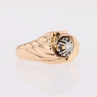 Bague or rose diamant godronnée