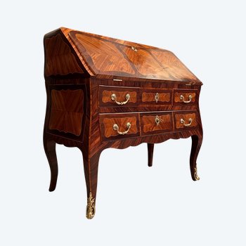 Bureau De Pente Galbé In Intarsien Louis XV Epoche Um 1750