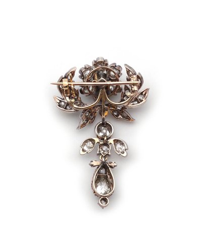 Blumenbrosche mit 3 ct Diamanten oder Miedervorderseite aus 18 Karat Gold und Silber
