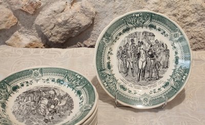 12 piatti parlanti in terracotta di Sarreguemines, Napoléon Bonaparte, metà del XIX secolo