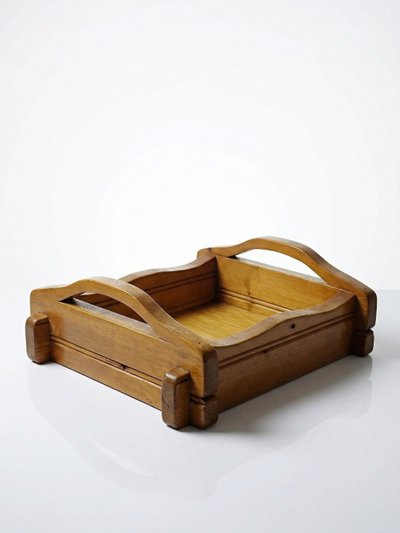 Solid wood tray with handles, crafts, rustic style, 60s-70s
