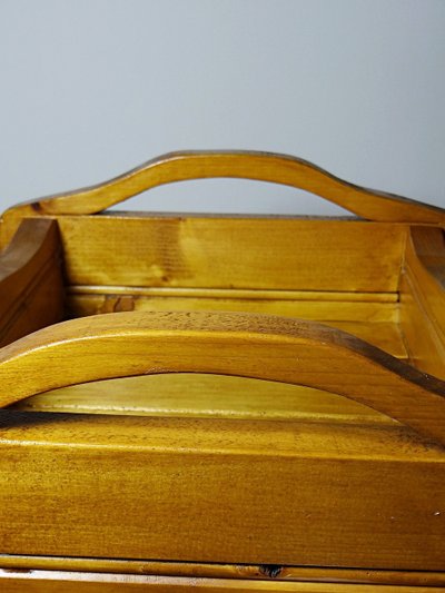 Solid wood tray with handles, crafts, rustic style, 60s-70s