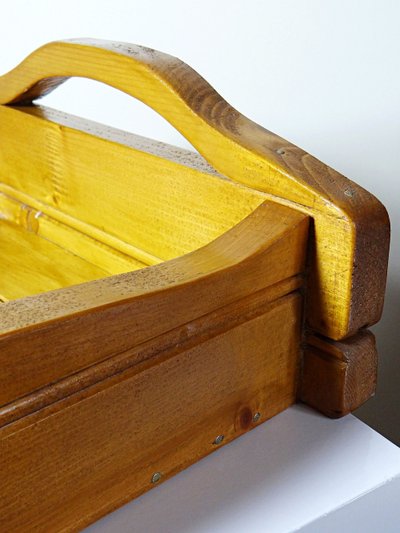 Solid wood tray with handles, crafts, rustic style, 60s-70s