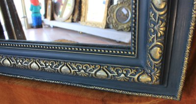 93 x 135 cm Miroir de cheminée ancien, moulure Louis Philippe perlée, patine et dorure