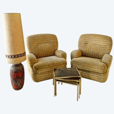 Paire de fauteuils club italiens post-modernes 1970 Saporiti