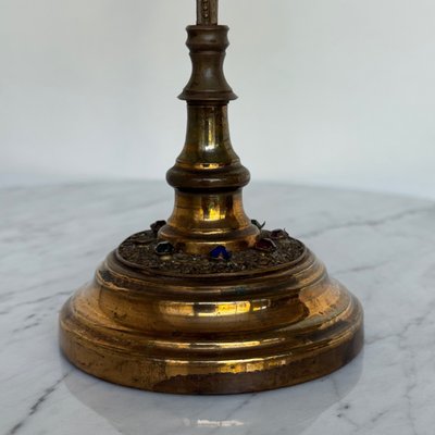 Gilt brass reliquary, 19th century, decorated with fleur-de-lis