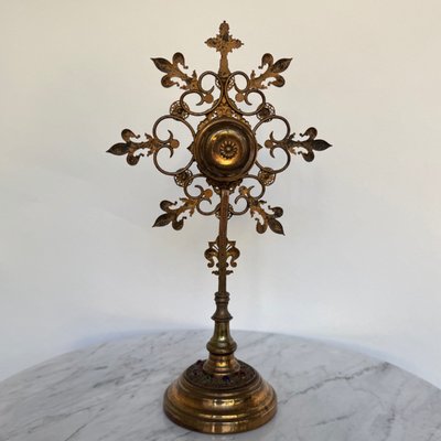 Gilt brass reliquary, 19th century, decorated with fleur-de-lis