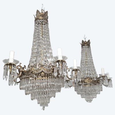 PAIRE DE LUSTRES EN CRITAL ET BRONZE DORE FIN 19EME 