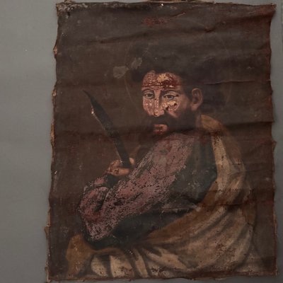 Ölgemälde aus dem 17. Jahrhundert auf Leinwand, das einen Heiligen oder einen Krieger darstellt.