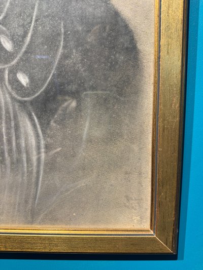 Antico stupendo ritratto realizzato a carboncino su carta, di dama Liberty 1920, 81x58cm. 