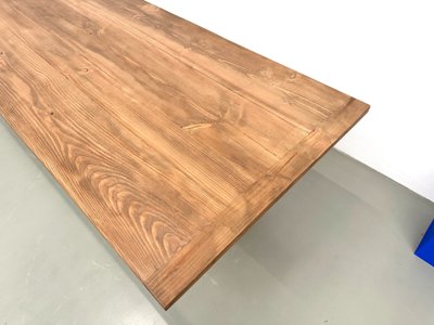 Large refectory table in solid pine and beech, X-shaped base, France, 1970s