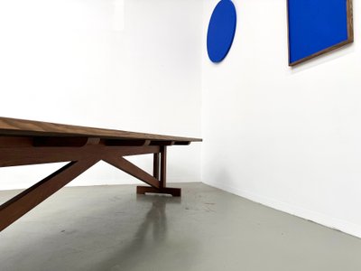 Large refectory table in solid pine and beech, X-shaped base, France, 1970s