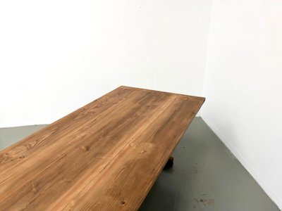 Large refectory table in solid pine and beech, X-shaped base, France, 1970s