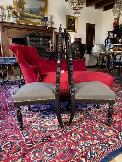 Fake pair of Napoleon III low chairs in blackened wood