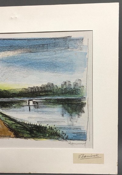 Original Lithograph proof signed Maurice Vlaminck bord de rivière