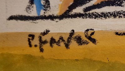Acquerello/tecnica mista – Ritratto vivace – Firmato R. Favier – Incorniciato