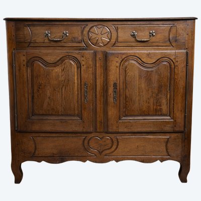 Buffet ancien rustique époque Louis XV en chêne massif – 2 portes 2 tiroirs – style régional -