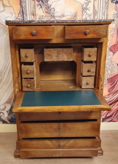 Louis Philippe period walnut secretary desk with marble top –