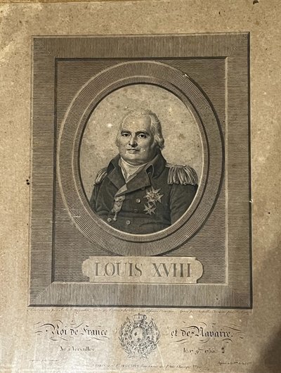 Louis XVIII, gravure encadrée, 19ème siècle