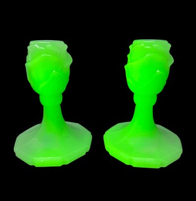 Pair of opaline uraline candlesticks