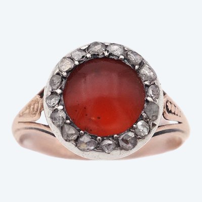 Bague ancienne cornaline diamants or 18 karats et argent