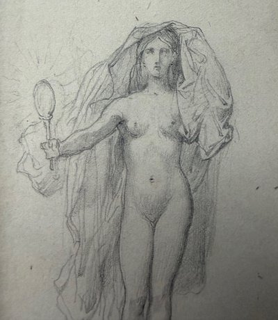 LÉON COGNIET, VÉNUS AU MIROIR, DESSIN