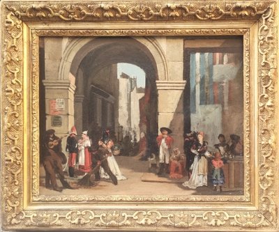 François BOSSUET (Attribuito a) - Veduta animata di una città in Spagna