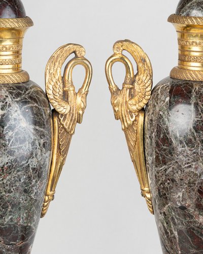 Neoclassical Urns with Marble and Gilt Bronze Lids, 19th Century