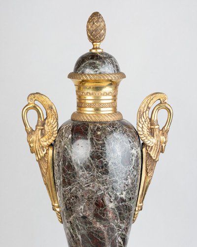 Neoclassical Urns with Marble and Gilt Bronze Lids, 19th Century