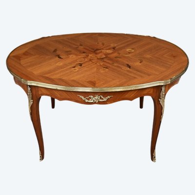Table Basse en Marqueterie de Bois de Rose, style Louis XV - Milieu XXe