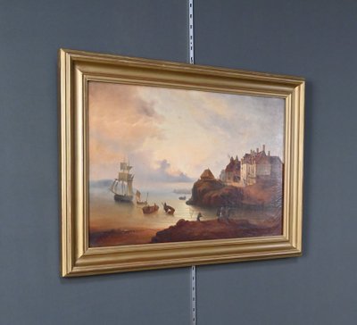 Painting "Light on the Port", French School, 19th century