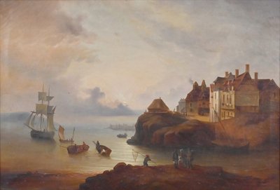 Painting "Light on the Port", French School, 19th century