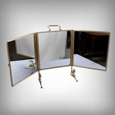 Raro specchio trittico in bronzo - 1900