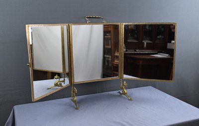 Raro specchio trittico in bronzo - 1900